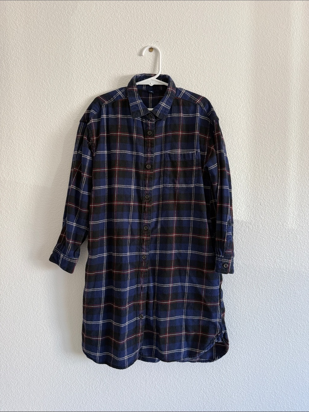 Uniqlo Navy and Black Plaid Long Button-Down Dress for Girls